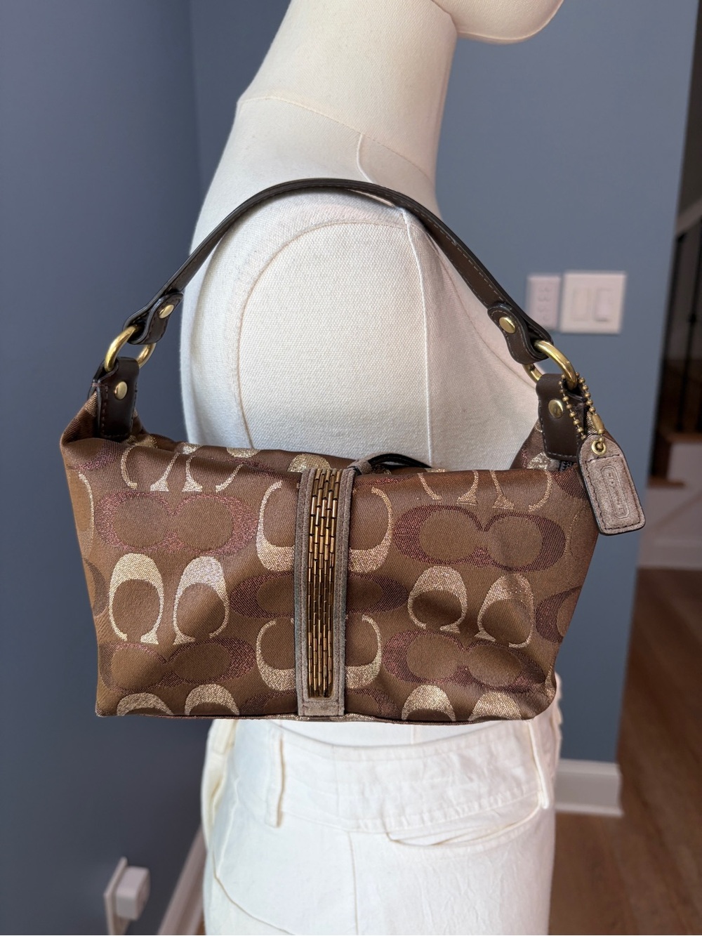 Coach Mini Demi Hobo Brown Metallic Baguette Shoulder Bag Y2K